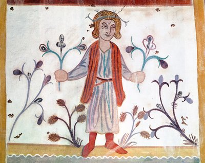 Cópia de um original medieval representando abril, das ocupações dos meses, da Chapelle de Pritz, Laval de French School