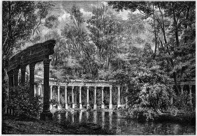 Colunata coríntia ao redor da bacia oval no Parc de Monceau, Paris de French School