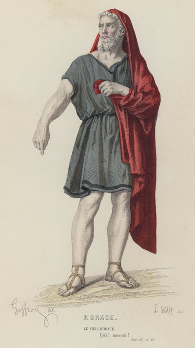 Corneille, Horace, Acto III, Sc VI (gravura a cores) de French School