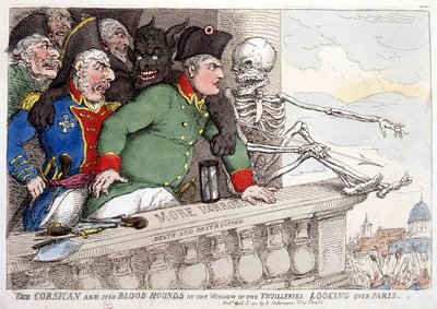 A Córsega e os seus sanguinários olhando para Paris através da janela das Tulherias - em "Napoleão I", caricaturas, coleção de bonecos, c. 1814-1815. de French School