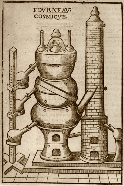 Forno Cósmico, de La Theotechnie Ergocosmique por Annibal Barlet (1653) ilustrado em uma história da magia publicada no final do século XIX de French School