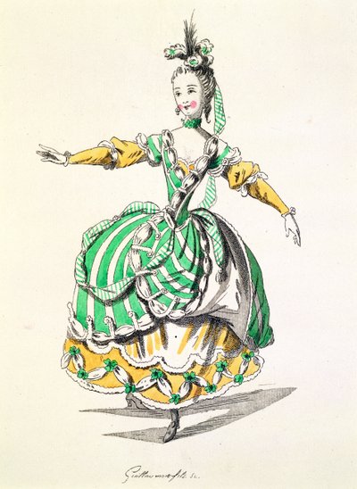 Figurino de Phrygienne, em Dardano, libreto de Leclerc de Labruere, composto por Jean-Philippe Rameau (1683-1764) fac-símile de A. Guillaumot Fils (gravura colorida) de French School