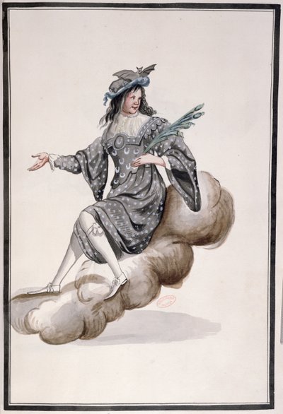 Traje para a noite para o Ballet de la Nuit por Jean-Baptise Lully (1632-87) dançou por Louis XIV, 23 de fevereiro de 1653 (wc no papel) de French School