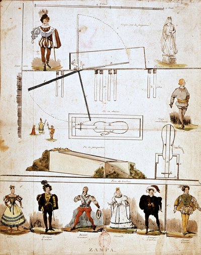 Fantasias e cenários para a ópera "Zampa ou a Noiva de Mármore" de Ferdinand Herold (1791-1833) de French School