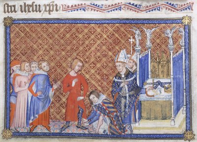 Algodão Tibério B VIII f.48v Filipe o Negrito, Duque de Borgonha colete Rei Carlos V com os Esporales, ilustração de 