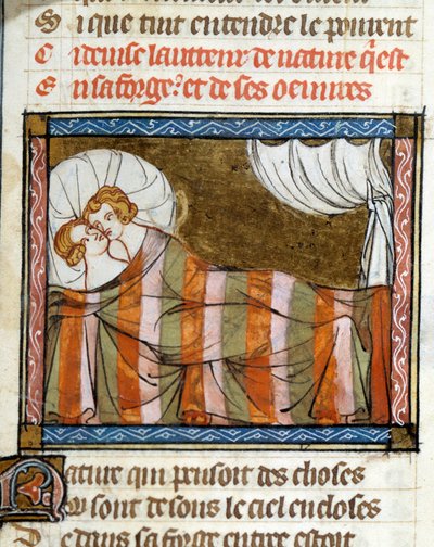Casal na cama. Miniatura tirada do romance da rosa de Jean de Meun de French School