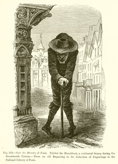 Cour des Miracles de Paris. Talebot the Hunchback, um célebre Scamp durante o século XVII de French School