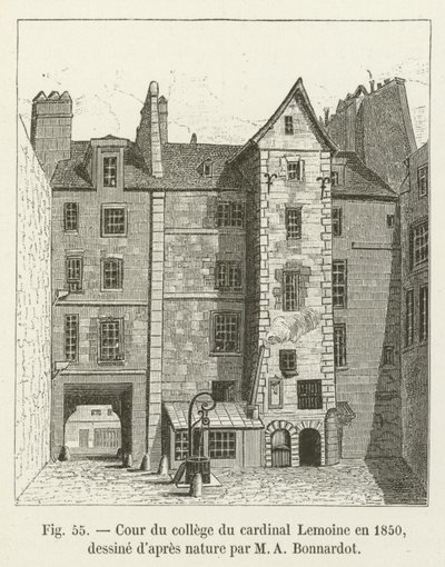 Corte do Colégio do Cardeal Lemoine em 1850, desenhando natureza dapres por MA Bonnardot de French School