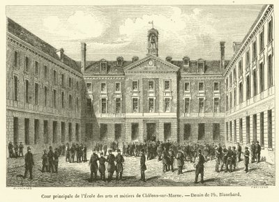 Pátio principal da Escola de Artes e Ofícios de Chalons-sur-Marne (gravura) de French School