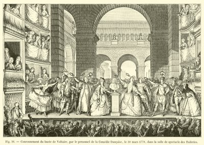 Coroação do busto de Voltaire, pela equipe da Comédia francesa, 30 de março de 1778, no salão das Tulherias de French School