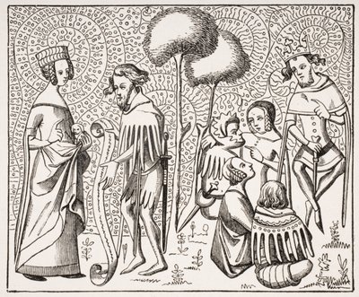 Corte do Amor na Provença, depois de um manuscrito do século XIV, de Le Moyen Age et La Renaissance, de Paul Lacroix (1806-84), publicado em 1847 de French School