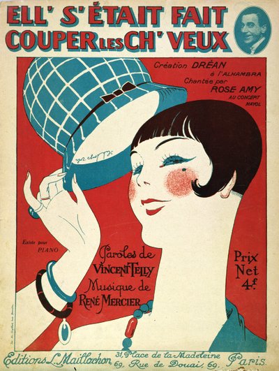 Capa para a partitura, Ela teve seu cabelo cortado, 1924 de French School