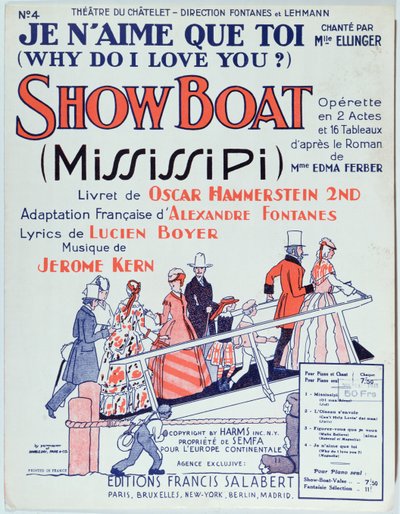 Capa da partitura da opereta Showboat, produzida no Theatre du Chatelet em 1928 de French School