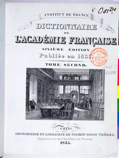 Capa do Dicionário da Academia Francesa, 1835 de French School