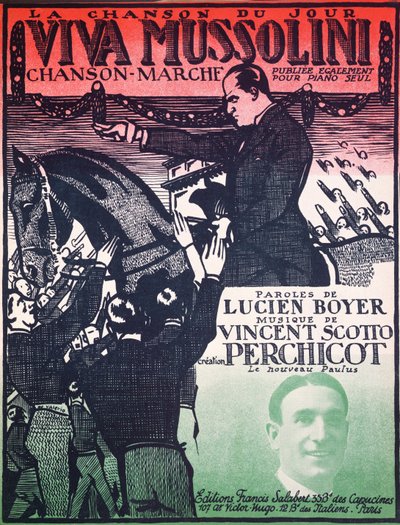 Capa da saga de Viva Mussolini de Vincent Scotto (1876-1952) e Lucien Boyer, década de 1920 de French School
