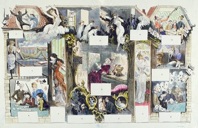 Seção transversal de uma casa parisiense, ilustração de La Vie Parisienne, c.1875 (gravura de cor) de French School