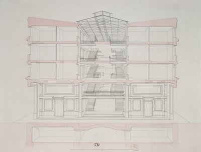 Seção transversal de uma casa no conjunto habitacional de Napoleão, 58 rue Rochechouart, Paris, 1849 de French School