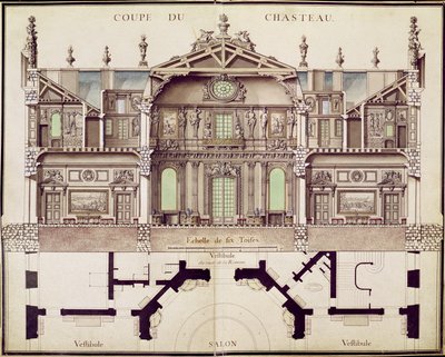 Plano de corte transversal do Chateau de Marly, 1714 de French School