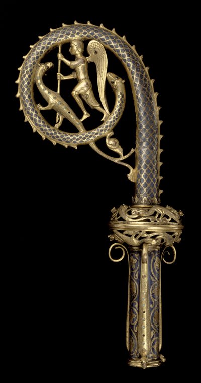 Crozier cabeça representando St. Michael vencendo o dragão, Limoges, c.1220-30 (cobre, champleve, esmalte e dourado) de French School