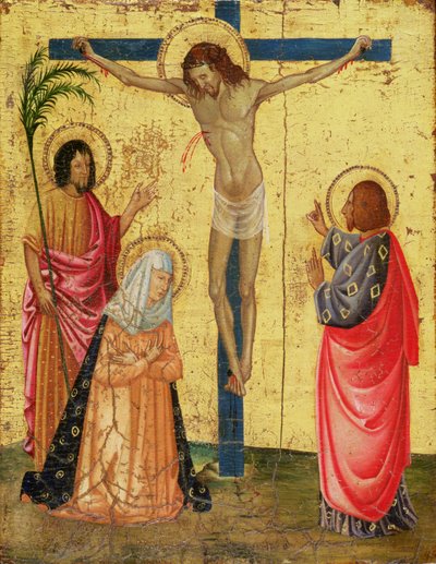 Crucificação (têmpera e folha de ouro no painel) de French School
