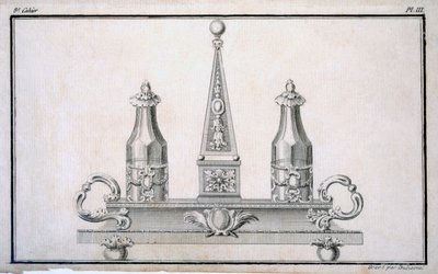 Galheteiro colocado em stand, de um livro de padrão de desenhos de metalwork neo-clássico juntos por Duhamel, c.1770s-80s de French School