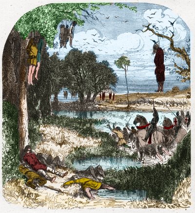 Cruzada de Pastoureaux em 1251: Cruzada de "petite gens", camponeses; foi provocada em 1251 pelo cativeiro de Saint Louis durante a sétima cruzada. Gravação em "Histoire De France En Cent Paintings de Paul Lehugeur "1891. de French School