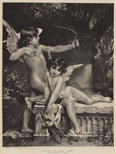 Cupidos no alerta (gravura) de French School
