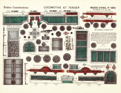 Desenhos para uma Locomotiva a Vapor e Tender, c.1880 (cor litho) de French School