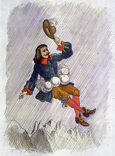 Cyrano de Bergerac capaz de fazer a leitura por seus frascos, ilustração do romance de Cyrano de Bergerac: "L