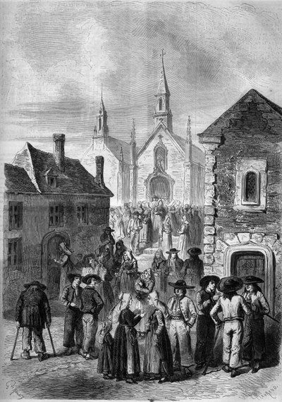 Vida quotidiana na Bretanha: saída da igreja de Locmine de French School