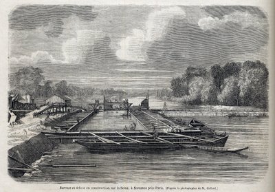 Represa irrompeu na Sena em SURESNES em 1866 - Gravura - Le Monde Illustré 1866 de French School