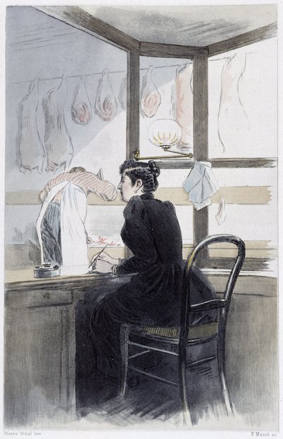 Senhora da caixa registadora (no talho) - em "La femme à Paris" de Pierre Vidal de French School