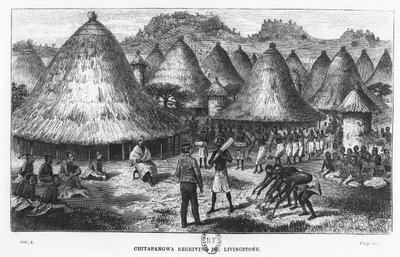 David Livingstone recebido em uma vila na região dos Grandes Lagos da África Central de French School