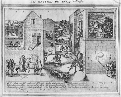 Morte do almirante Gaspard II de Coligny (1519-1772) na época do massacre de São Bartolomeu em 1572 (ver 187818 para cor) de French School