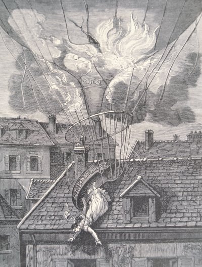 Morte de Madame Blanchard em um acidente aeronáutico em 1819 de French School