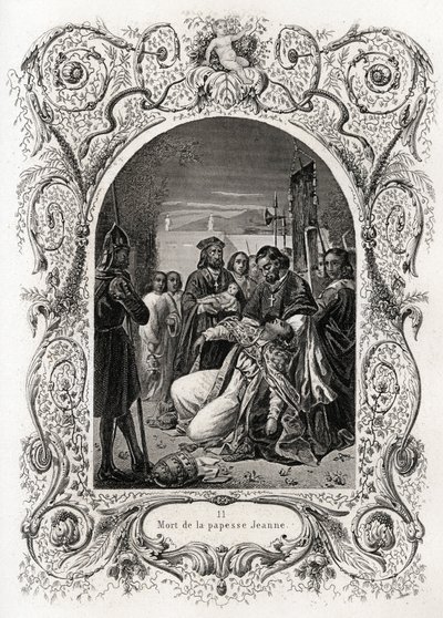 Morte do Papa Joana (pontificado de 855 a 858). Gravura para ilustrar Histoire des popes de Maurice Lachatre (1814-1900), librairie du progres, Paris. de French School