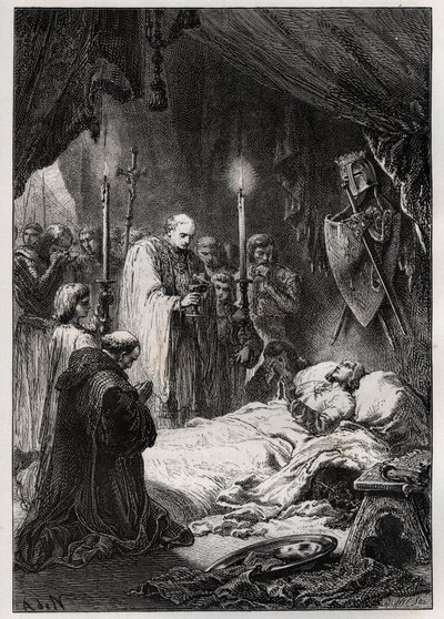 Morte de Saint Louis a Tunis em 25 de Agosto de 1270 - Morte de Saint Louis" (durante a 7ª cruzada, em 25 de Agosto de 1270) - gravura de "L