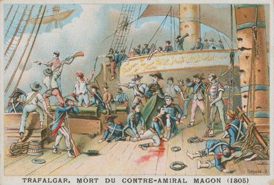 Morte do contra-almirante francês Magon na Batalha de Trafalgar, 1805 de French School