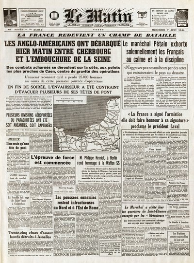 Desembarque da Normandia Junho de 1944 - Desembarque da Normandia 6 de Junho de 1944 (Dia D) - Na manhã de quinta-feira, 7 de Junho de 1944, os anglo-americanos partiram ontem de manhã entre Cherbourg e a foz do Sena de French School