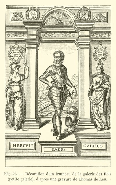 Decoração de um trumeau da galeria dos reis, pequena galeria, dapres uma gravura de Thomas de Leu de French School