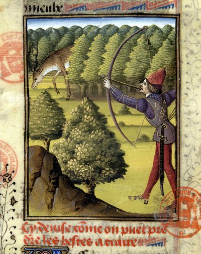 A caça ao veado - no "Livro de caça de Gaston Phoebus, Conde de Foix, Senhor de Béarn". de French School