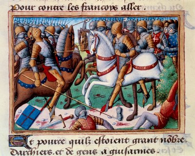 Derrota do Duque de Clarence no Grand-Baugy em Anjou (1421). Miniatura em "Vigiles du roi Charles VII" (Folio 24v) de Martial d