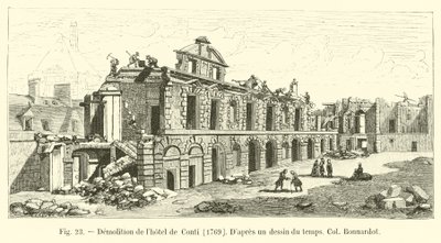 Demolição do Conti Hotel, 1769, Dapres um desenho da época, Col Bonnardot de French School