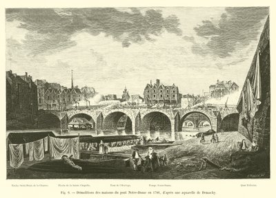 Demolições das casas da ponte Notre-Dame em 1786, dapres uma aguarela de Demachy de French School