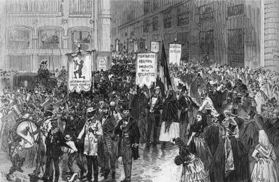 Manifestação em Madrid em 1873 para a abolição da escravatura nas colónias espanholas. de French School