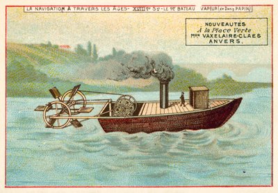 O primeiro barco a vapor de Denis Papin de French School