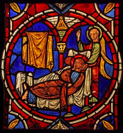Retratando St Martin - sendo iluminado em seu sono por um anjo (ex Varennes-Jarcy - originalmente da Abadia de Gercy) de French School