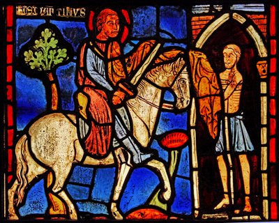 Retratando St Martin dividindo sua capa (ex Varennes-Jarcy - originalmente da Abadia de Gercy) de French School