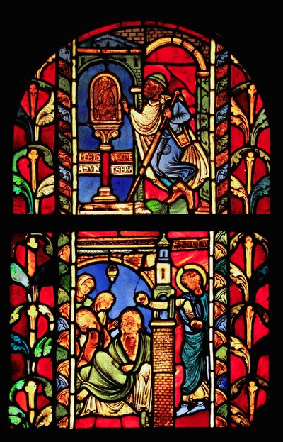 Retratando a janela de São Nicolau (antiga Catedral de Troyes) de French School