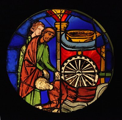 Representando o Samson capturado é forçado a trabalhar para os filisteus, ex Ste Chapelle, Bay K de French School